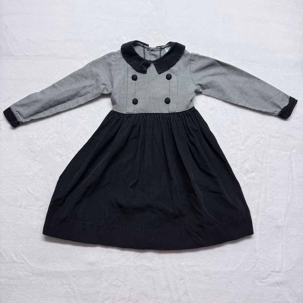 Vintage Kellys‎ Kids Dress Houndstooth Corduroy Peter Pan Collar Girls